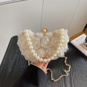 Sweet Chiffon Floral Evening Handbag Box For Women 2026 New Pearl Chain Lock Single Shoulder Crossbody Bag
