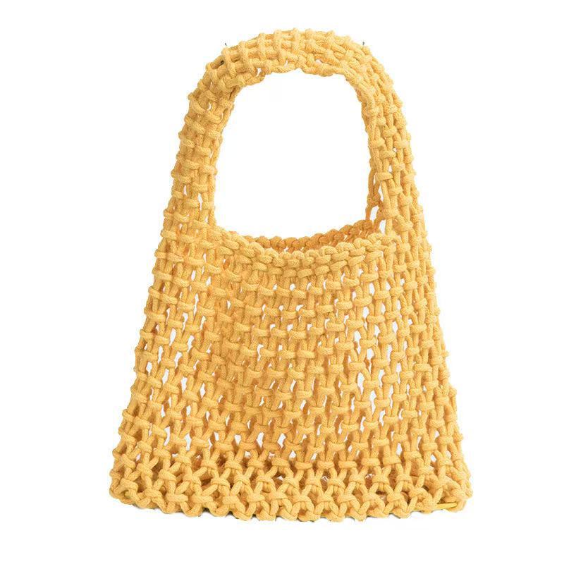 Cute Handheld Fresh Beach Straw Bag Color-Block Woven Strap Lined Handbag - Image 5