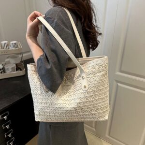 Large Capacity Women’s Tote Bag Multi Polyester PU Leather Zipper Magnetic Snap Closure Medium Shoulder Handbag For