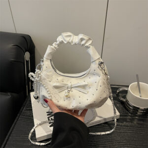 2026 New Fashionable Diamond-Studded Bowknot Pleated Dumpling Chain Shoulder Handbag Crossbody Bag For Women