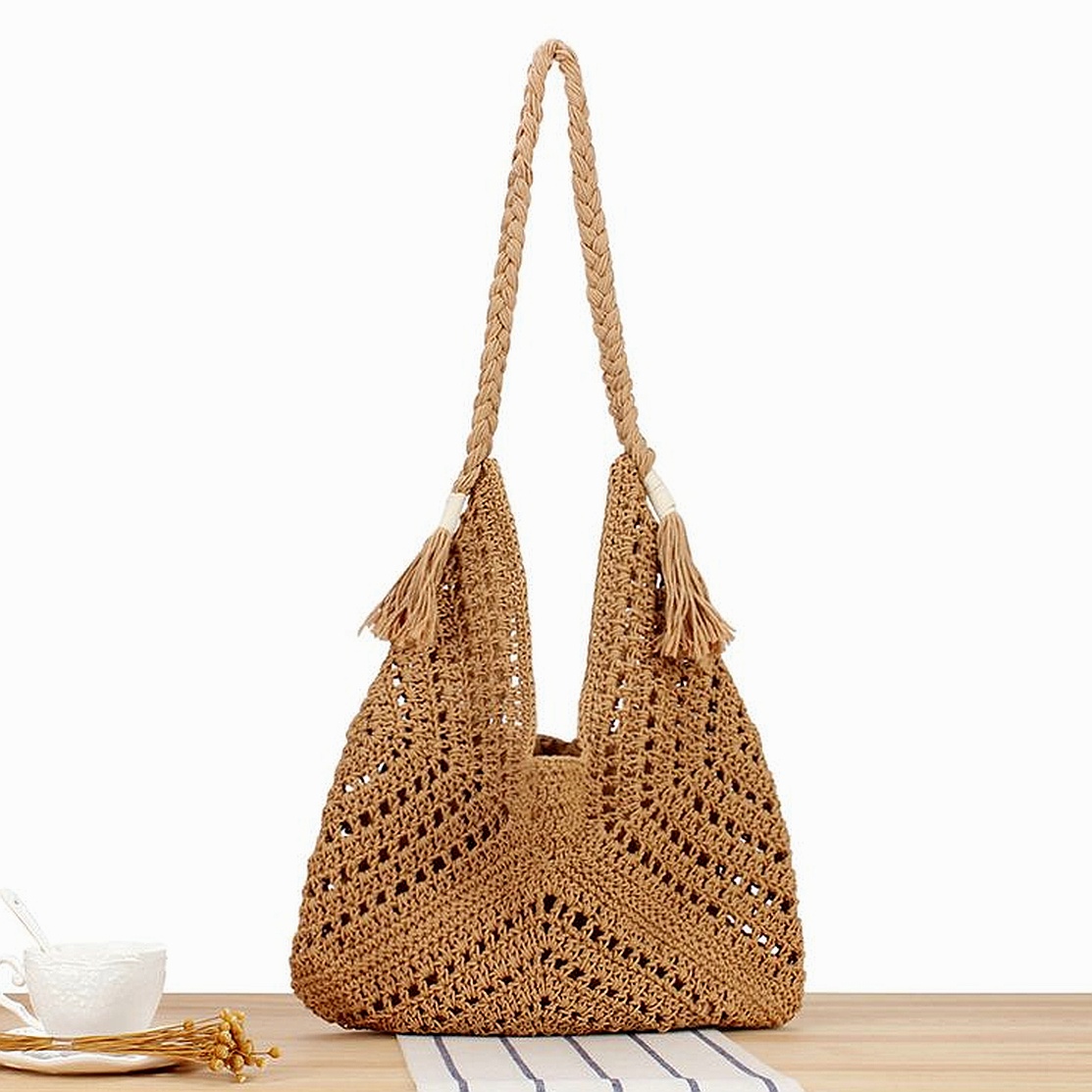 Fashion Straw Handwoven Niche Hollow Triangle Commuter Shoulder Seaside Holiday Bag