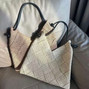Casual Hollow One Shoulder Cotton New Lazy Style Hand Held Straw Woven Seaside Holiday Beach Women’s Bag