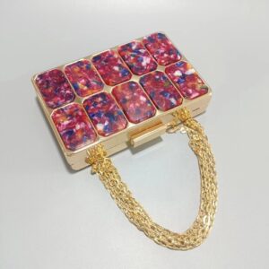 Women’s Elegant Acrylic Clutch Bag With Magnetic Closure, Snake Print Design, Crossbody Shoulder Strap For Wedding,