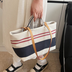 2026 Summer New Beach Shopping Handheld Lazy Style Fashionable Simple Woven Fabric Single Shoulder Tote Bag