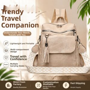 Women’s Ethnic Style Soft Leather Backpack Multi-Compartment Large Capacity Versatile Wide Shoulder Straps Tassel