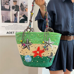 Women’s Tote With Embroidery, Starry Sky Pattern, Single-shoulder Bucket Bohemian Handmade Woven Bag, Beach Bag For