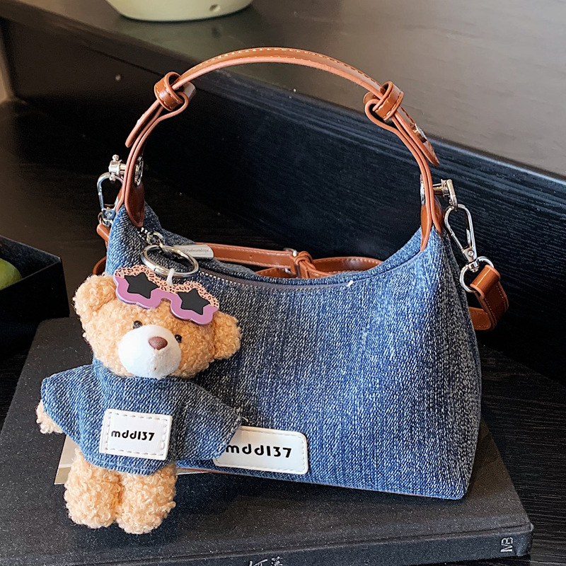 Exquisite Popular Niche Denim Fashionable And Versatile Crossbody Bag, Portable Small Handbag For Outdoor Use - Image 4
