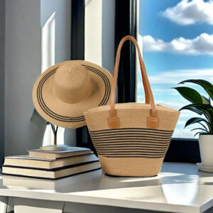 Shoulder Straw Trendy Fashion Women’s Large Capacity Woven Tote Seaside Vacation Portable French Beach Bag