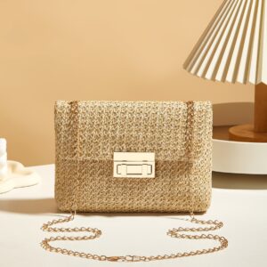 2026 Fashion Crossbody Korean Style Trendy Straw Woven Women’s With Lock Closure Simple Small Square Bag