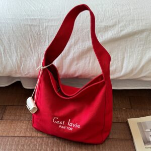 Minimalist Letter Pattern Canvas Shoulder Bag Ladies Casual Daily Hobo Handbag