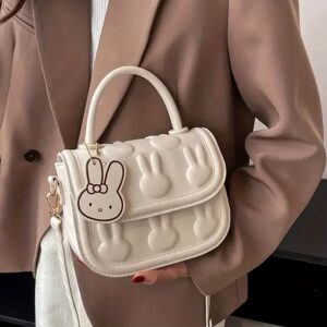 Kawaii Bunny Embossed Square Trendy Shoulder Top-Handles Satchel Flap Bag 240820