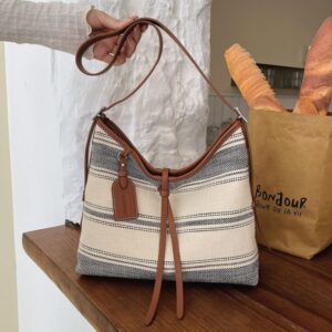 Unique Design Striped Canvas Large For Women, 2026 Summer New French Style Shoulder Underarm Bag, Crossbody Tote Bag