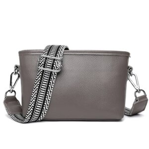 Women’s Wide Strap Crossbody Bucket Top Layer Cowhide Shoulder Soft Leather Trend Pillow Small Square Bag