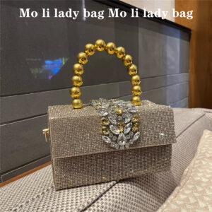 2026 New Shiny Fairy Gold Diamond Handbag Evening Rhinestone Small Square Banquet Crossbody Women’s Bag