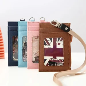 PU Leather Badge Holder With Neck Lanyard Student Coin Purse Card Case Zipper Bag Office Casual Supplies 250509