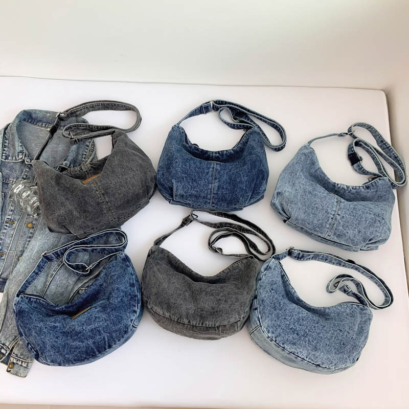 Women's New Shoulder Simple Ladies Denim Dumpling College Student Fashion Canvas Bag - Image 2