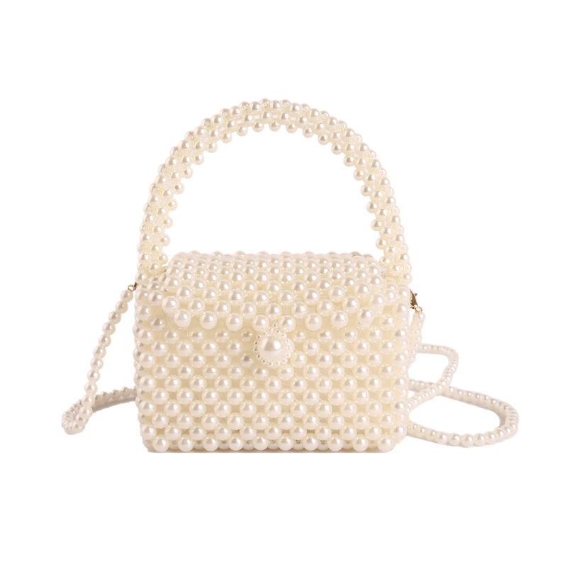 New Pearl Shoulder 2026 Summer Woven Mini Crossbody Purse High-Value Handheld Small Square Children's Bag - Image 5