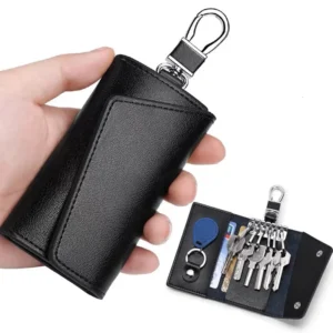 Fashion Portable Genuine Leather Housekeeper Holders Case Mini Card Unisex Wallets Simple Solid Color Key Storage Bag