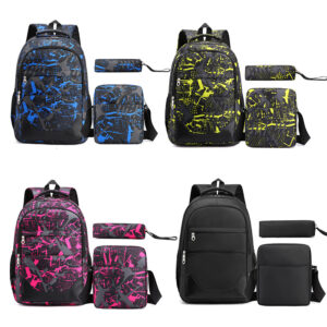 New Backpack, Junior High School Schoolbag, Three-piece Leisure Large-capacity Outdoor Travel Backpack