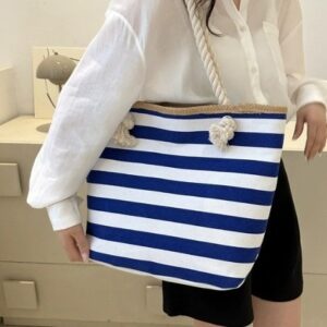Korean Style 2026 New Cute Striped Handbag For Girls, Large Capacity Shoulder Bag, High-end Versatile Tote