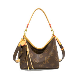 Monica Chiki Women’s Monogrammed Underarm Tote Light Luxury Retro Print Chain Detail PU Leather Shoulder Bag For Daily