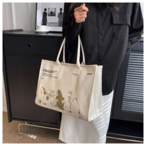 Large Capacity Canvas For Women, Summer New Versatile Shoulder Commuter Tote Bag, Student Handbag, Mommy Bag