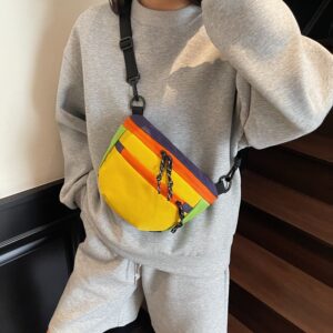 Summer Color-Block Saddle For Women 2026 New Stylish Canvas Shoulder Crossbody Versatile Chest Bag