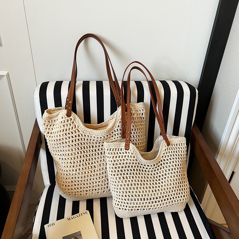 Large Capacity Lazy Style For Women 2026 New Single Shoulder Beach Vacation Woven Commuter Tote Bag - Image 7