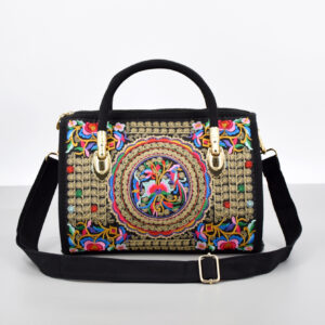 Women’s Bags National Style Retro Embroidered Handbag Canvas Embroidery One Shoulder Crossbody Pillow Travel Bag