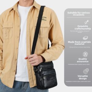 Men’s Top Grain Cowhide Crossbody Casual Simple Multi-Pocket Shoulder Bag