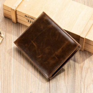 Leather Men’s With Flip Up Card Slot, Cowhide Wallet, Fashionable And Versatile Business Wallet
