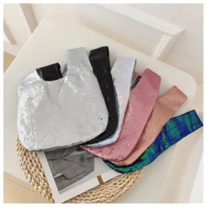 Ladies Trendy Fashion Reversible Sequin Evening Clutch Purse Women Girls Small Glitter Wrist Knot Bag 250312