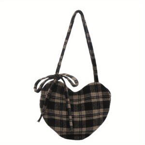 Cute Gingham Plaid Bow Knot Underarm Hobo Bag Retro Canvas Women Shoulder Handbag Preppy Style Daily Casual Tote Purse