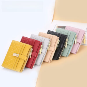 Women Short Quilted Wallet, Diamond Lattice Multi Slots Purse, Buckle Zipper Coin Card Holder