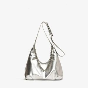 Tote European And American Retro Silver Large Capacity Shoulder Bag, Street Fashion Chain Messenger Bag. Classic Women’s
