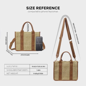 Women’s Straw Woven Crossbody Shoulder Plaid Tote Casual Versatile Bag With Strap