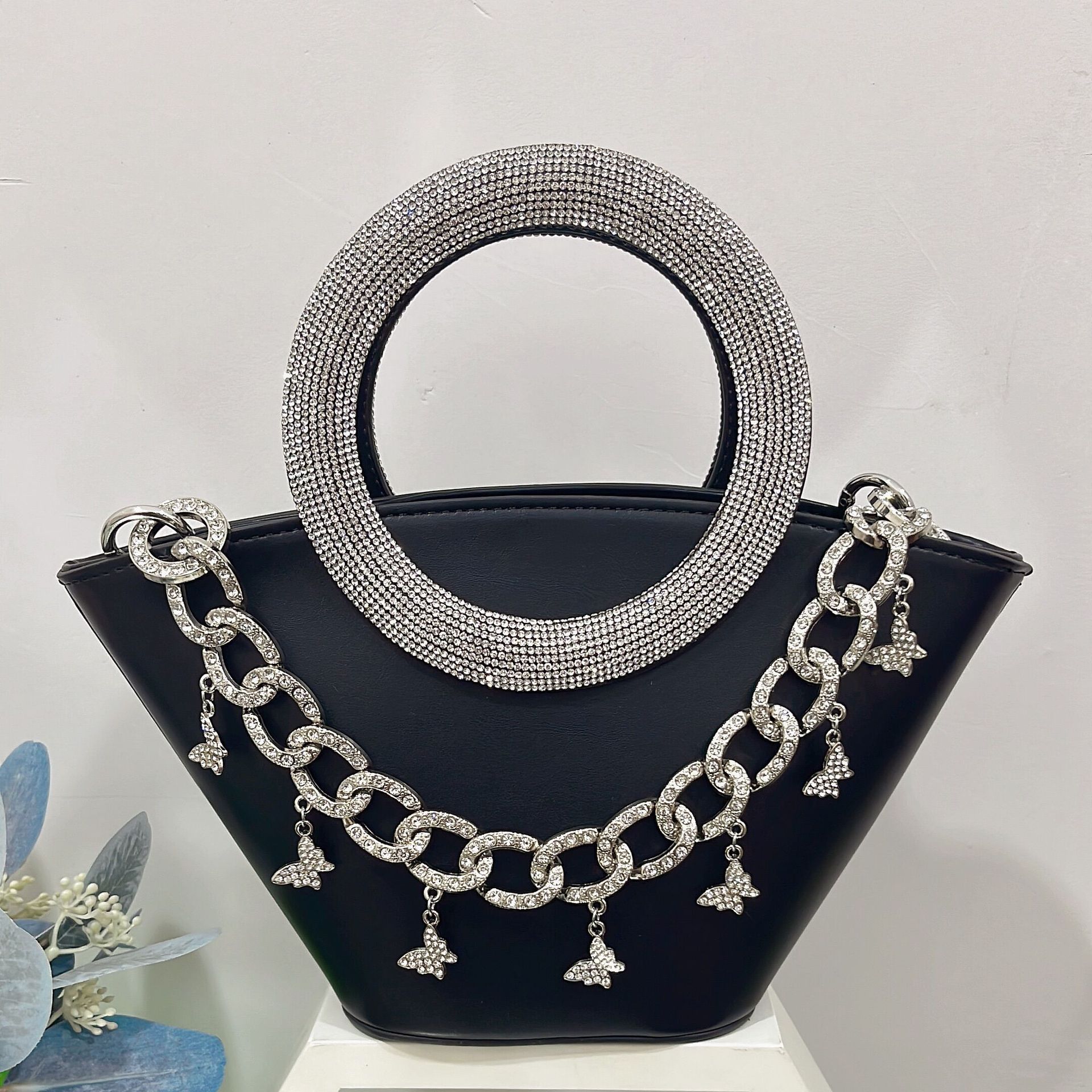 Women's Bags Same 24 New Tote Bring Diamond Round Handle Hand Held Basket Shoulder Messenger Bag - Image 6