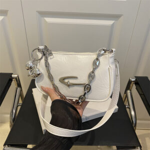 Y2K Star Pattern Women Underarm Bag PU‑Leather Thick Chain Shoulder Purse With Pendant