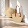 Hat + bag set beige pattern