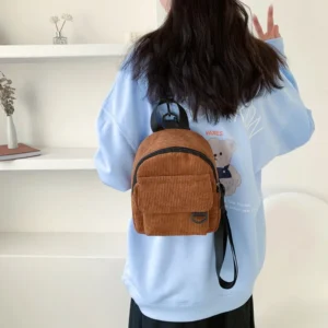 Fashion Women Mini Backpack Solid Color Corduroy Small Simple Casual Student Bookbags Traveling Backpacks