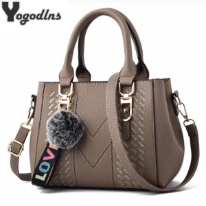 Embroidery Messenger Leather Handbags Bags for Women Sac a Main Ladies hair ball Hand Bag
