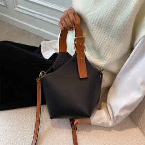 Ladies cross-border wholesale niche design women’s contrast color handbag bucket food basket bag