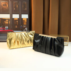 High-End Women’s Evening Clutch European American Style Sophisticated Solid Color Pleated Shoulder Crossbody Bag