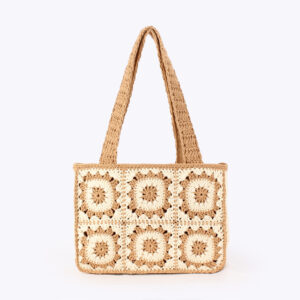 New Style Women’s Patchwork Woven Bag Cotton Yarn Hand Crossed Versatile For Beach Vacations Work Commute
