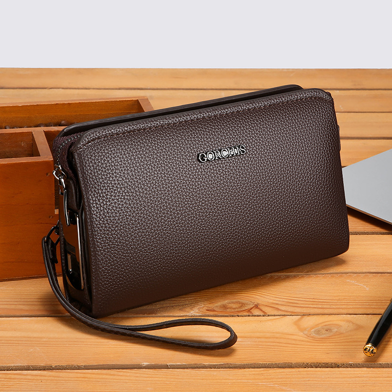 Men's Large Capacity Casual Soft Top Grain Cowhide Leather Handbag Envelope Clutch Bag - Image 4