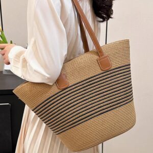 for Women Summer Handbag Beach Tote Large Capacity Woven Shoulder Rattan Straw Bucket Bag Trendy