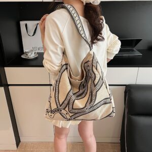 Cross-border Pony Pattern Printed Tote For Women 2026 New Vintage Large Capacity Canvas Casual Style Shoulder Bag