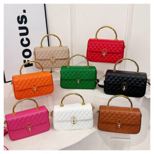 Korean Style Diamond Quilted Embroidered Fashionable Large Capacity Shoulder Crossbody Tote Bag With Bamboo Handle For