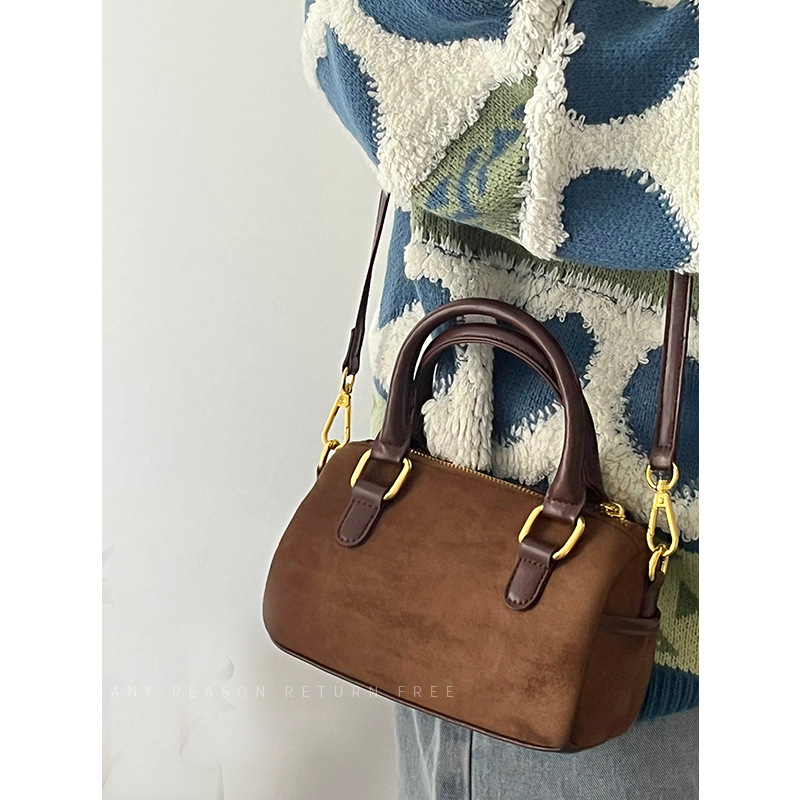 2026 New Vintage Suede Women's Single Shoulder Crossbody Cylinder Pillow Bag Boston Handbag - Image 3