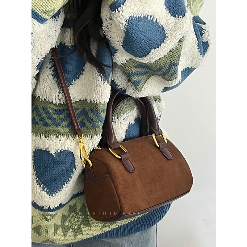 2026 New Vintage Suede Women's Single Shoulder Crossbody Cylinder Pillow Bag Boston Handbag - Image 4